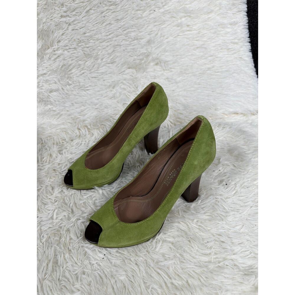 Boss Orange Veera Shoes Womens Size 7 Green Suede Peep Toe Heels Italy Pumps - Picture 6 of 12